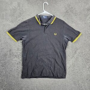 Fred Perry Mens Large M3600 Slim Fit Twin Tipped Polo Shirt Black Yellow